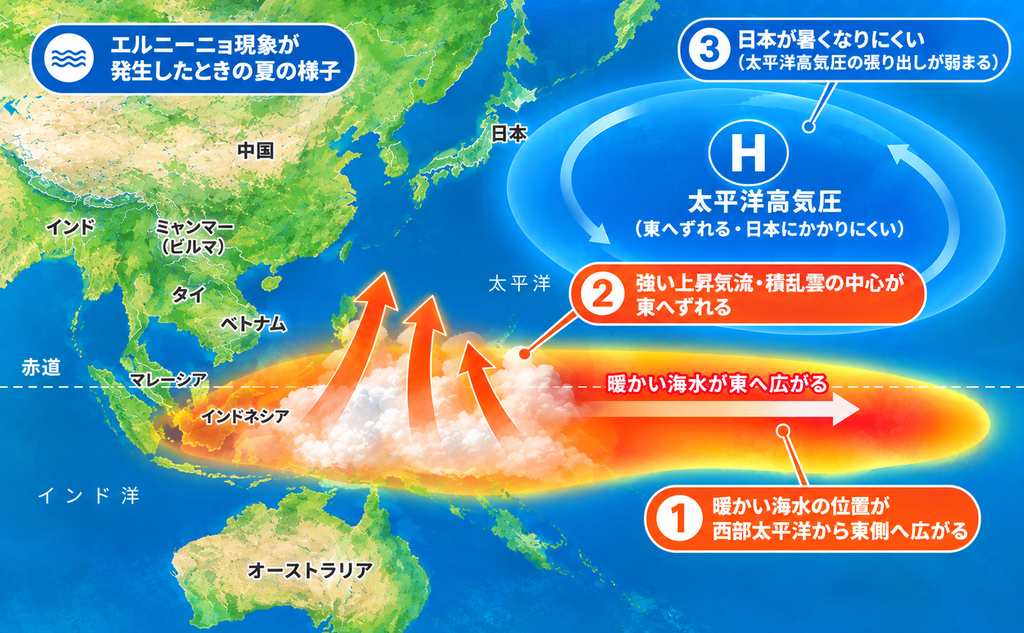 エルニーニョ現象発生時の夏の様子